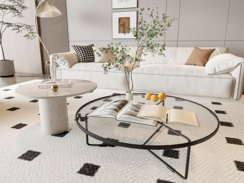 Sofa Coffee table Wall panel Living Combination 14 3D Model