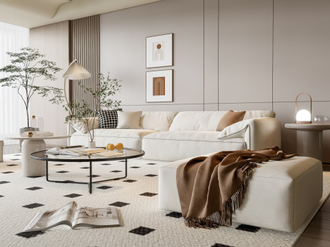Sofa Coffee table Wall panel Living Combination 14 3D Model