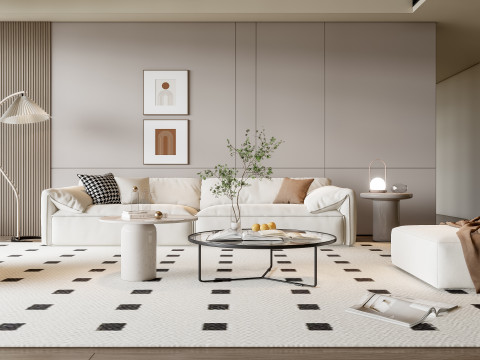 Sofa Coffee table Wall panel Living Combination 14 3D Model