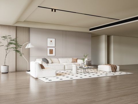 Sofa Coffee table Wall panel Living Combination 14 3D Model