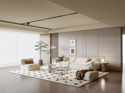 Sofa Coffee table Wall panel Living Combination 14 3D Model