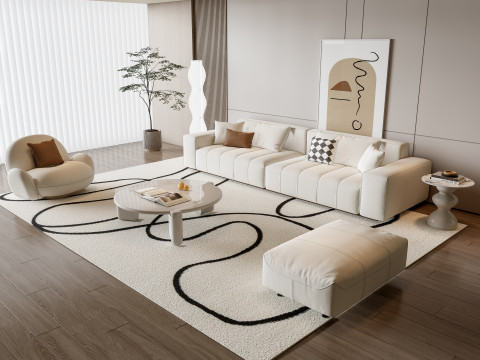 Sofa Coffee table Wall panel Living Combination 15 3D 模型