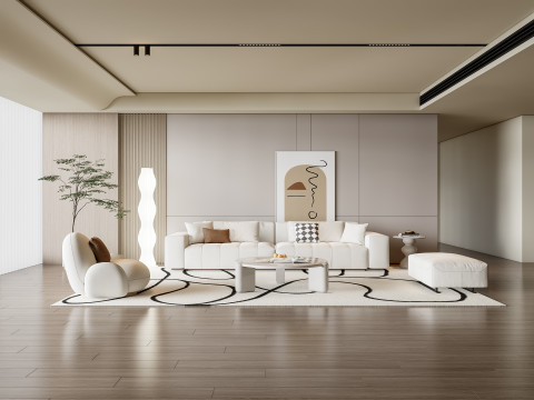 Sofa Coffee table Wall panel Living Combination 15 Model 3D