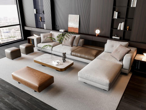 Sofa Coffee table Wall panel Living Combination 16 3D 模型