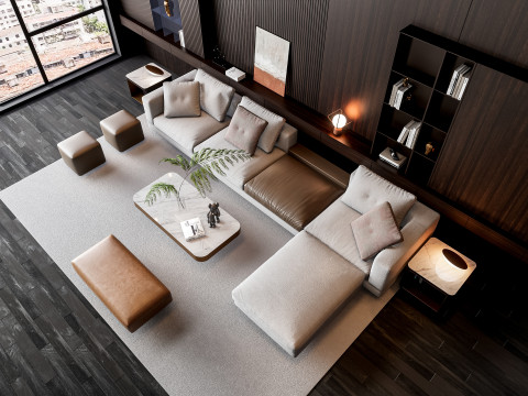Sofa Coffee table Wall panel Living Combination 16 3Dモデル