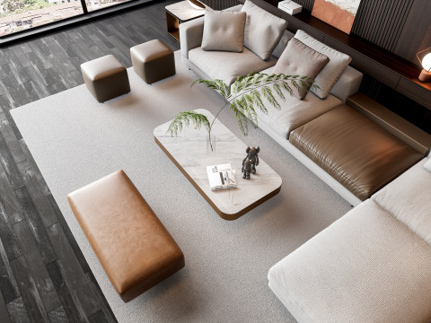 Sofa Coffee table Wall panel Living Combination 16 3Dモデル