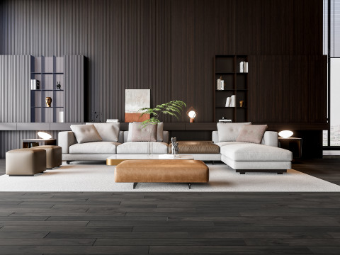 Sofa Coffee table Wall panel Living Combination 16 3Dモデル