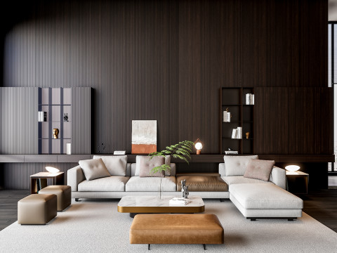 Sofa Coffee table Wall panel Living Combination 16 3Dモデル