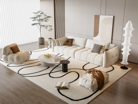 Sofa Coffee table Wall panel Living Combination 19 3D 模型
