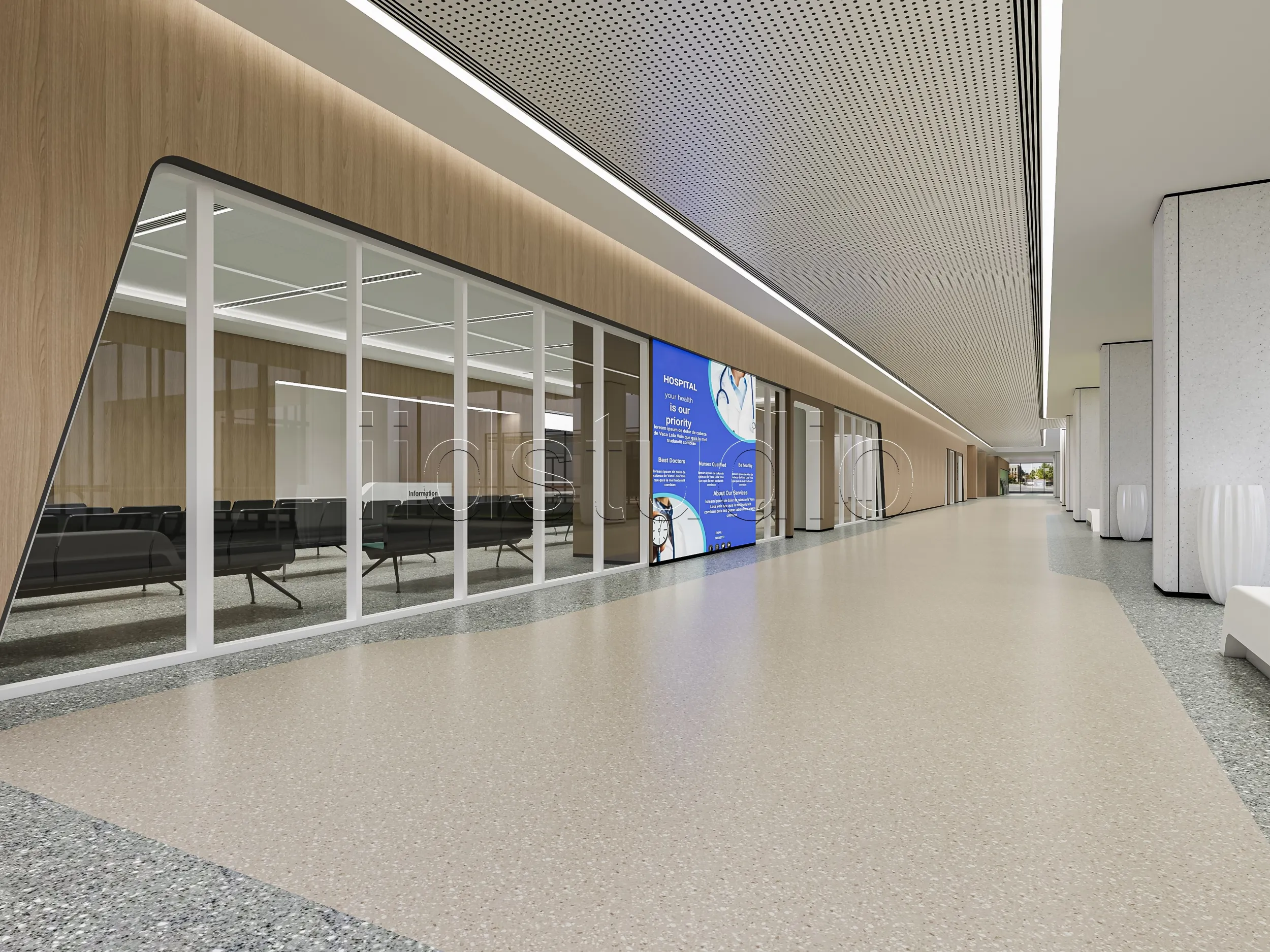 Hospital corridor 0 3D Model .c4d .max .obj .3ds .fbx .stl .blend