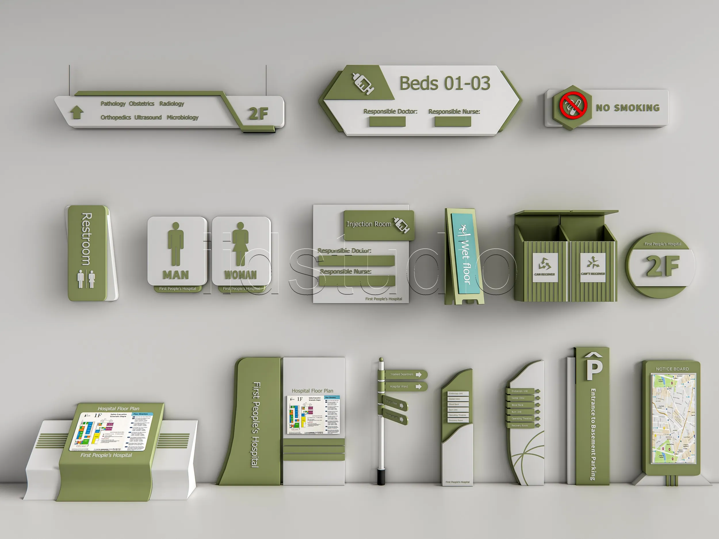 Hospital Departmental Guide Signage 5 3D Model .c4d .max .obj .3ds .fbx .stl .blend 