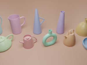 Set 10 clay jug in pastel color Modelo 3D