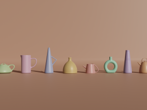 Set 10 clay jug in pastel color 3D Model