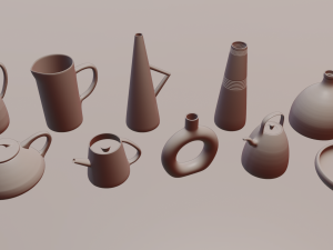 Set 10 clay jug in pastel color 3D Model