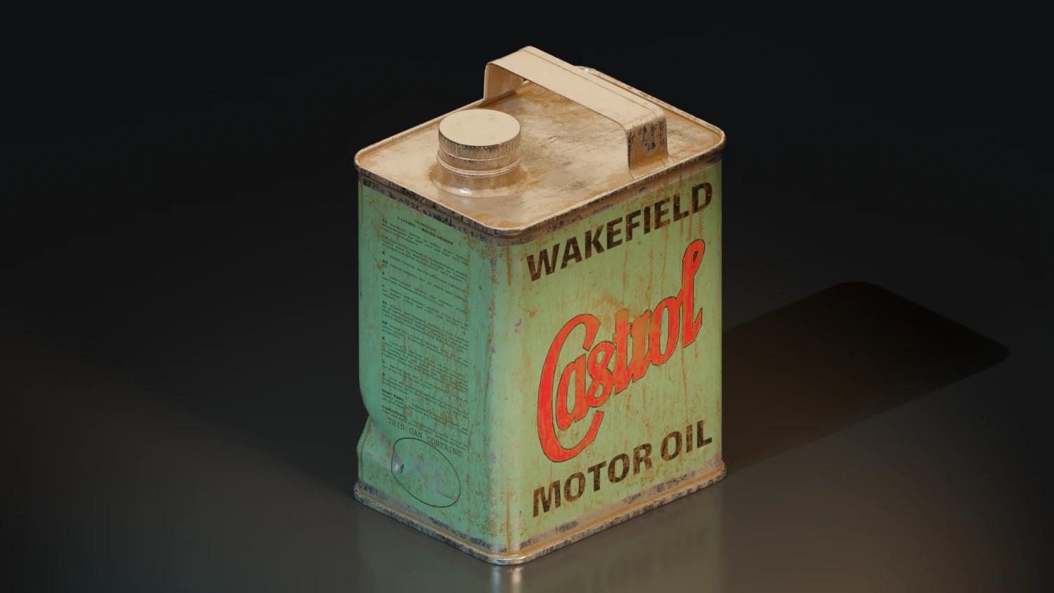 Game ready of an old castrol oil canister 3D Model .c4d .max .obj .3ds .fbx .stl .blend 