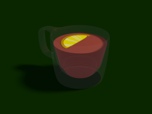 A transparent mug with tea and a lemon floats in it Modelo 3D