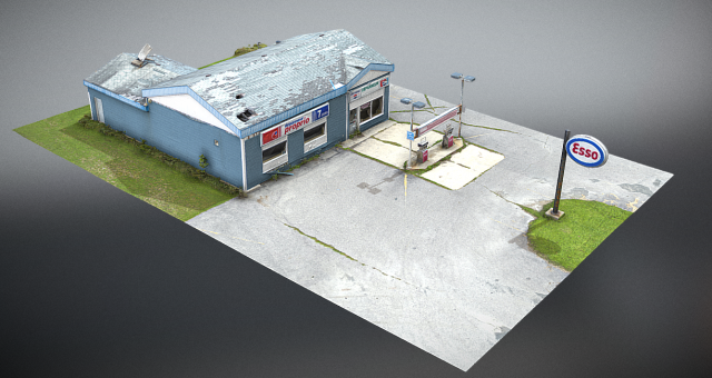 Abandoned-esso-gas-station-photogrammetry Modelo 3D .c4d .max .obj .3ds .fbx .stl .blend 