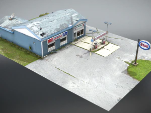 廃ガソリンスタンドの写真測量 3Dモデル