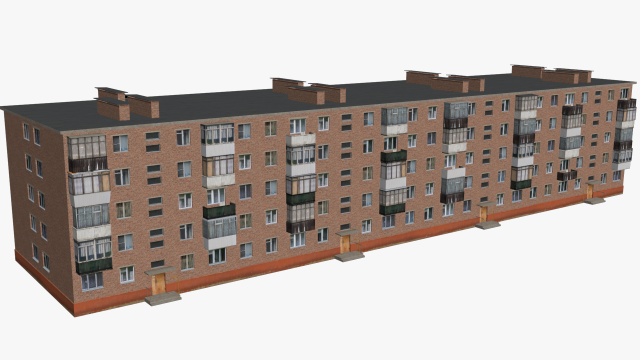Russian Soviet brick house 2 3D Model .c4d .max .obj .3ds .fbx .stl .blend 