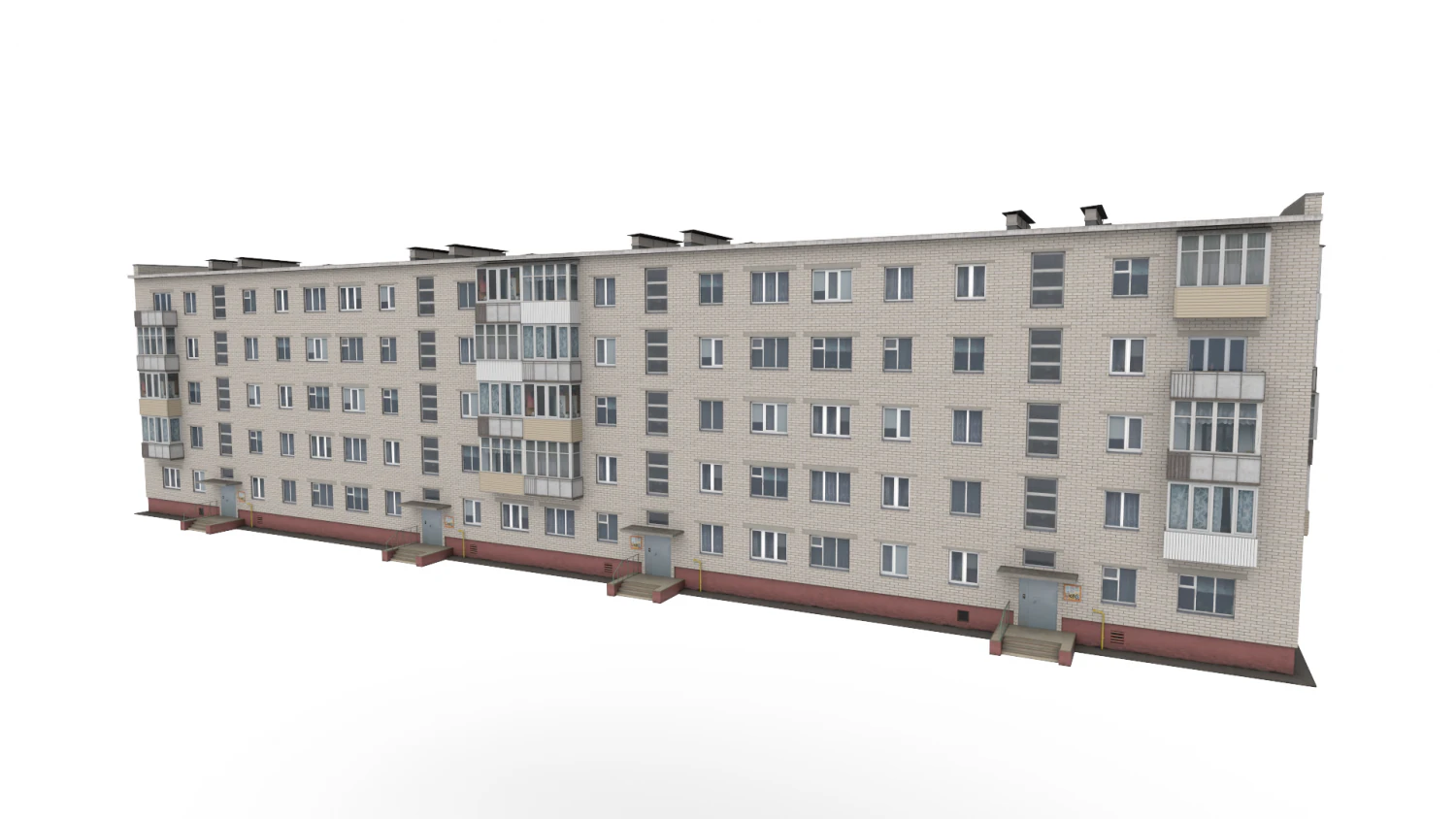 Russian Typical Brick House 3D Model .c4d .max .obj .3ds .fbx .stl .blend 