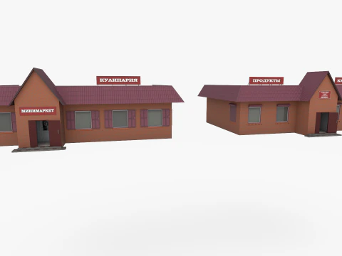 Russian shop with red brick 3D Model