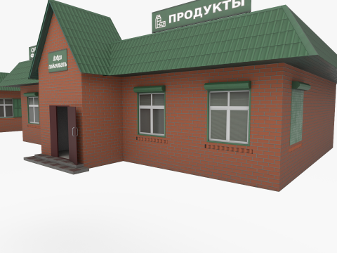 Russian shop with red brick Model 3D