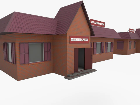 Russian shop with red brick 3D Model