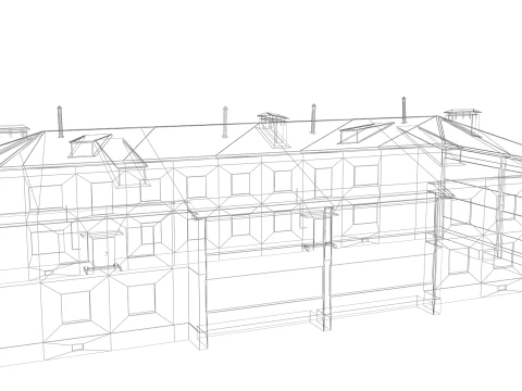 Two-storey residential house with white and red brick 3D Model