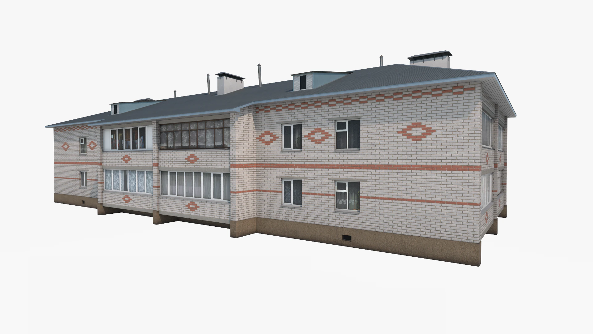 Two-storey residential house with white and red brick 3D Model .c4d .max .obj .3ds .fbx .stl .blend 