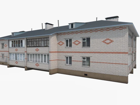 Casa residencial de dois andares com tijolo branco e vermelho Modelo 3D