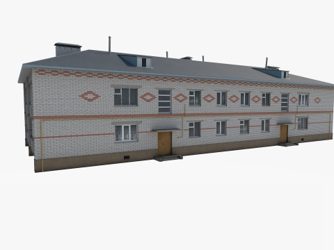 Rumah hunian dua lantai dengan bata putih dan merah Model 3D