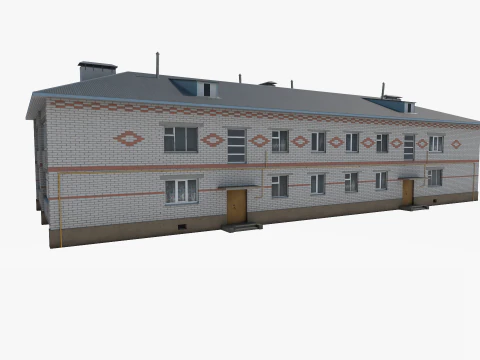 Two-storey residential house with white and red brick 3D Model