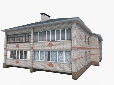 Rumah hunian dua lantai dengan bata putih dan merah Model 3D