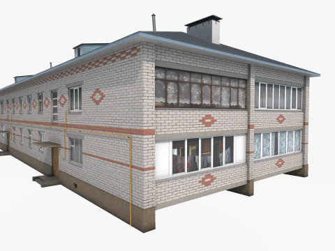 Two-storey residential house with white and red brick 3D Model