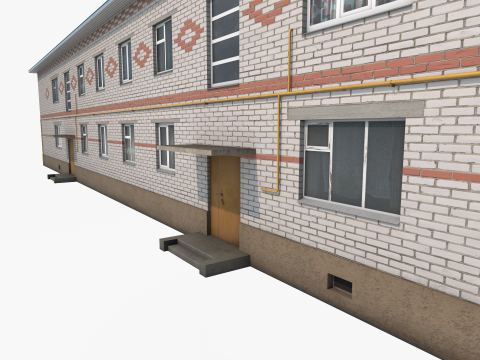 Rumah hunian dua lantai dengan bata putih dan merah Model 3D