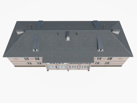 Two-storey residential house with white and red brick 3D Model