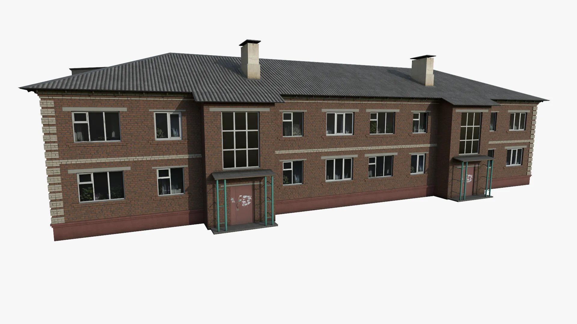 Two-storey residential house with brown and grey brick 3D Model .c4d .max .obj .3ds .fbx .stl .blend 