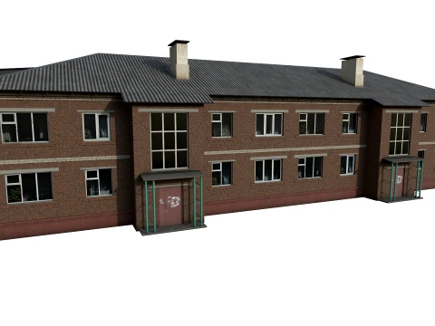 Two-storey residential house with brown and grey brick 3D Model