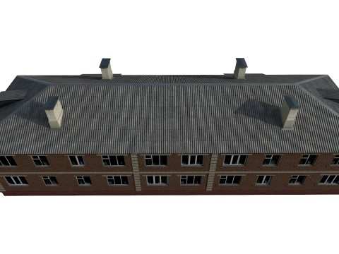 Two-storey residential house with brown and grey brick 3D Model