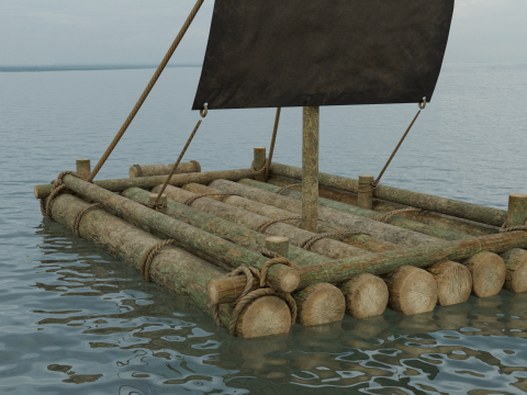 Wooden raft PBR 4k Low-poly Modelo 3D