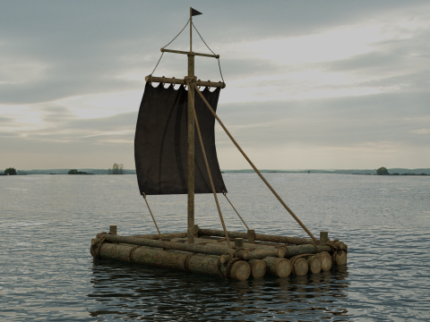 Wooden raft PBR 4k Low-poly Modelo 3D