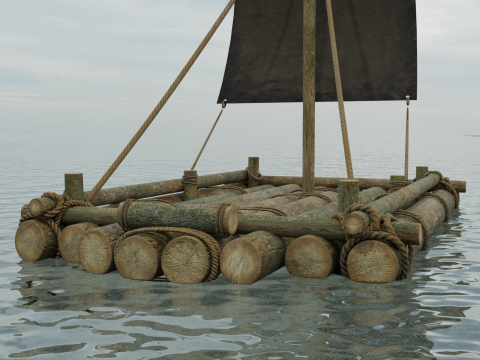 Wooden raft PBR 4k Low-poly Modelo 3D