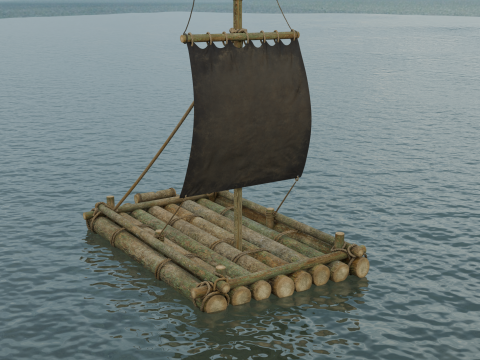 Wooden raft PBR 4k Low-poly Modelo 3D