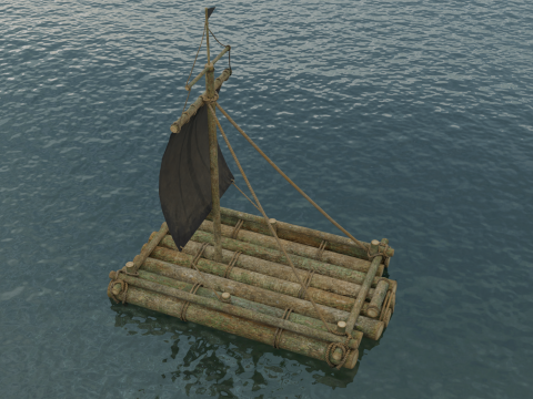 Wooden raft PBR 4k Low-poly Modelo 3D