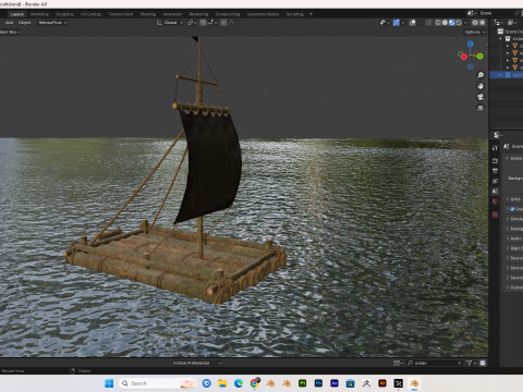 Wooden raft PBR 4k Low-poly Modelo 3D