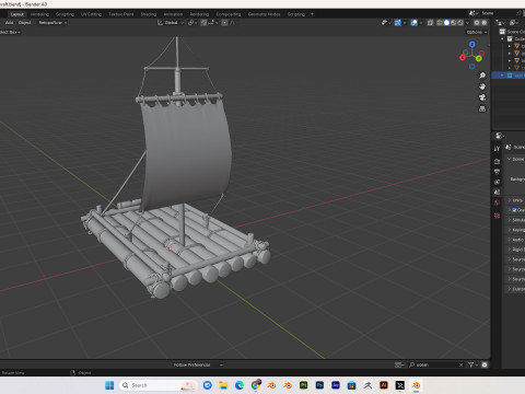 Wooden raft PBR 4k Low-poly Modelo 3D