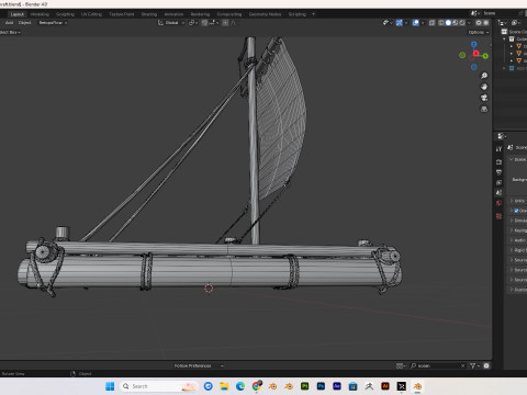 Wooden raft PBR 4k Low-poly Modelo 3D
