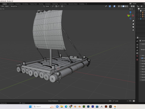Wooden raft PBR 4k Low-poly Modelo 3D