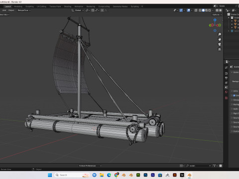 Wooden raft PBR 4k Low-poly Modelo 3D
