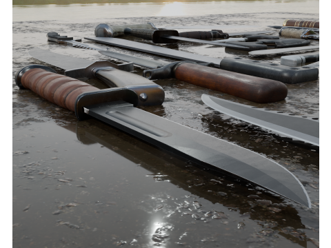 30 realistic knives pack PBR 4k Low-poly Model 3D